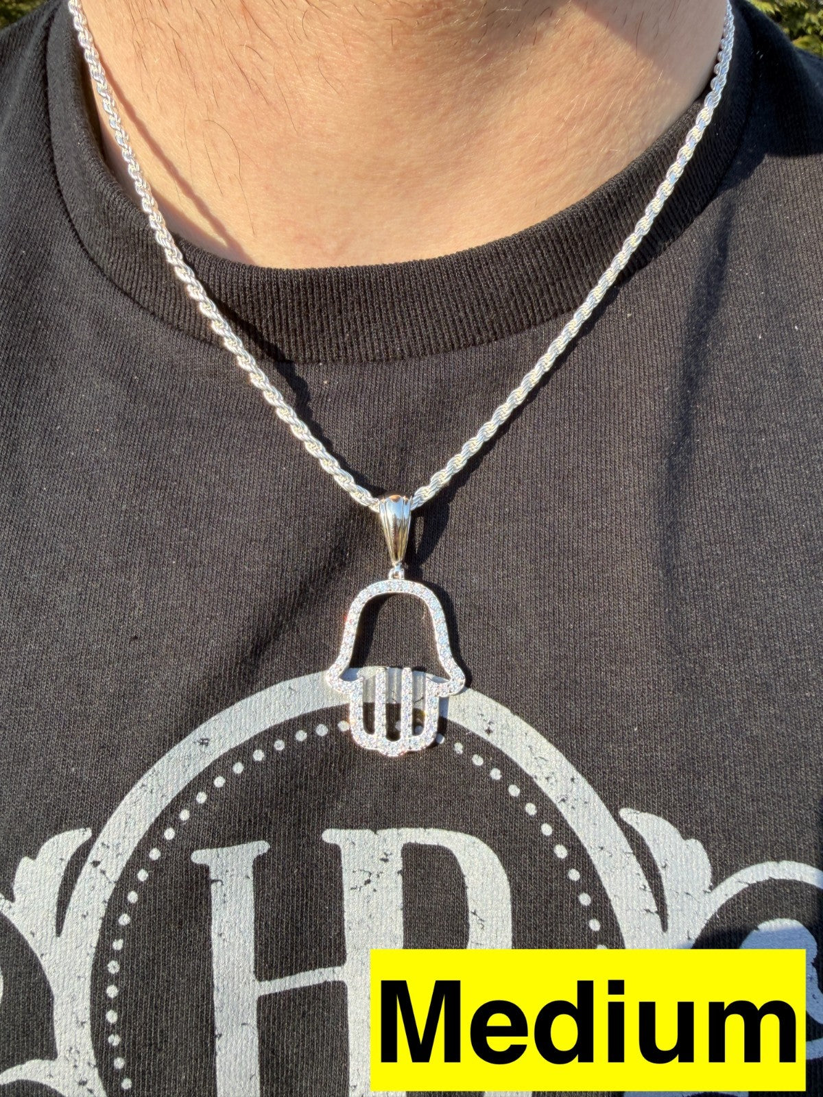 MOISSANITE Hamsa Cutout Pendant - 925 Silver - 3 Sizes 1.25"-2.75"