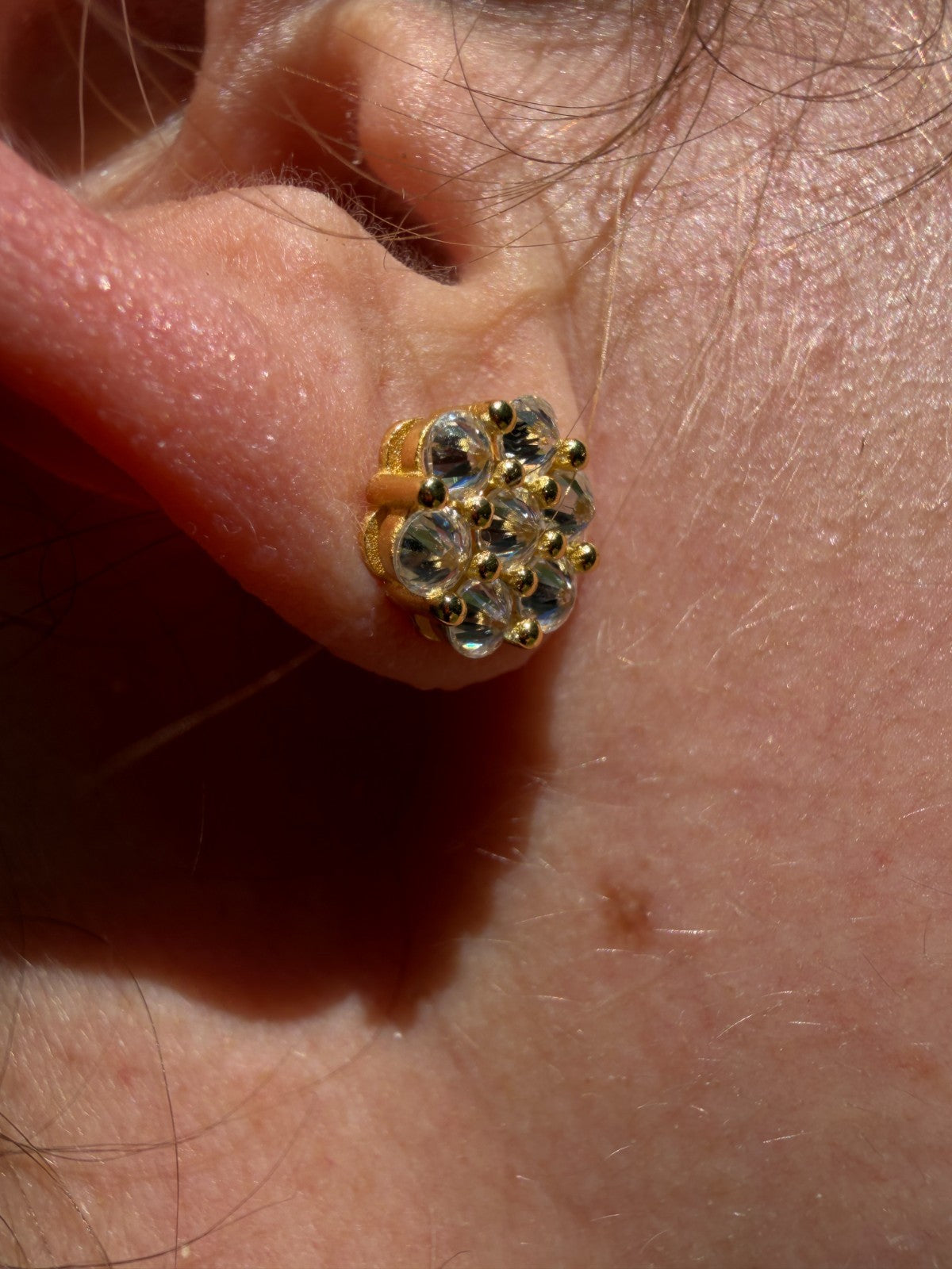 MOISSANITE Upside Down Reverse Set Cluster Iced Out Honeycomb Set Earrings - 14k Gold Vermeil 925 Silver - 6mm -11mm