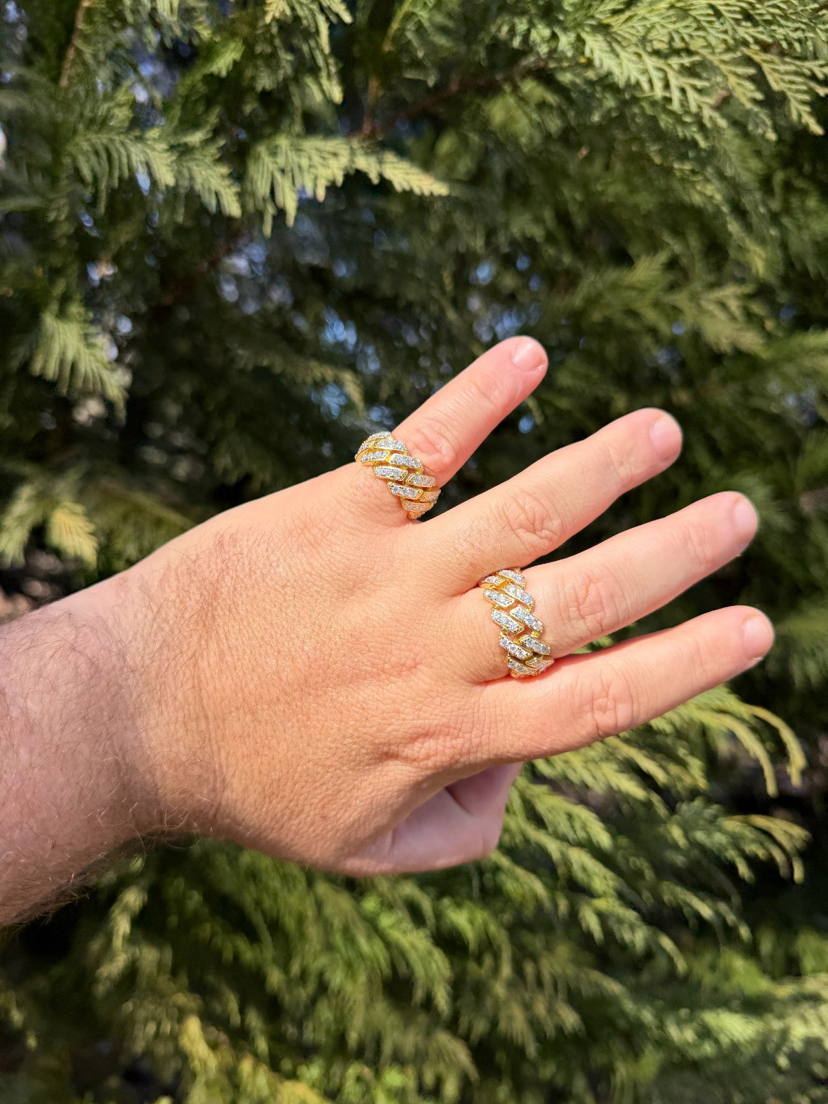 MOISSANITE 11.5mm Iced Out Prong Cuban Eternity Band Ring - 14k Gold Vermeil 925 Silver