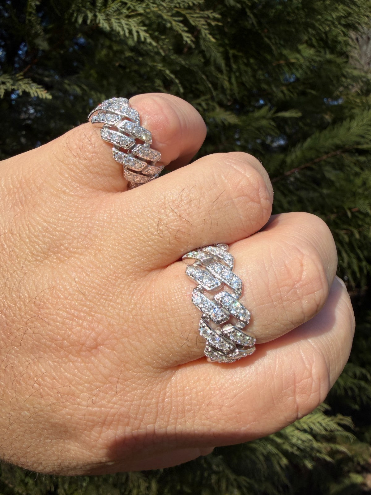 MOISSANITE 11.5mm Iced Out Prong Cuban Eternity Band Ring - 925 Silver