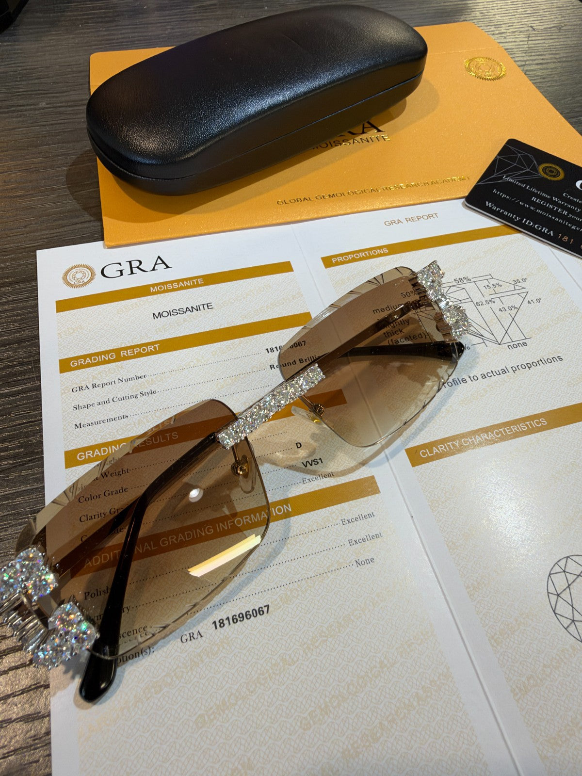 MOISSANITE Big Stone 15ct Iced Out Sunglasses - 925 Silver Buffs - Light Brown