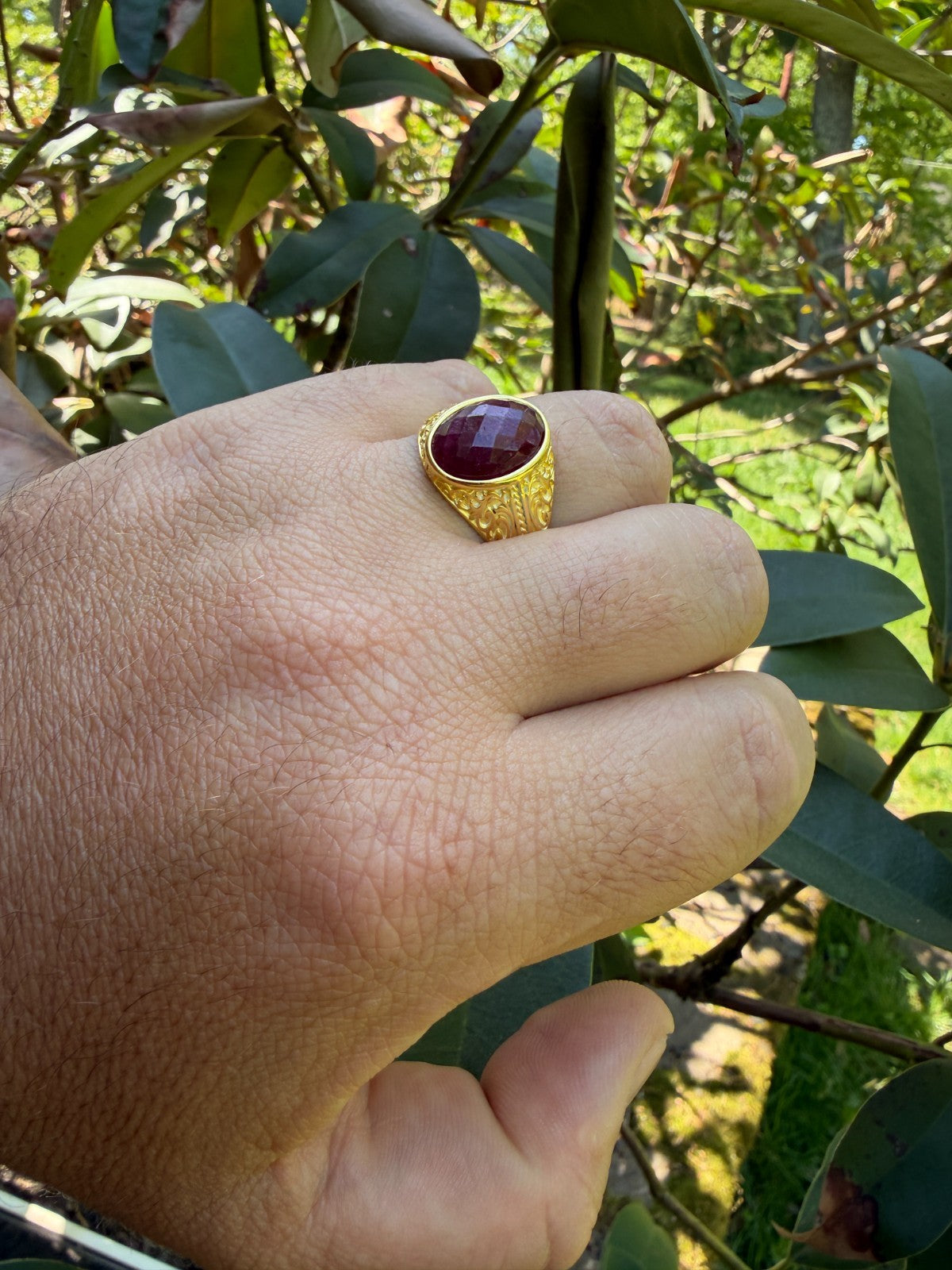 Columbian King Ring - 14k Gold Vermeil 925 Silver - Genuine Red Ruby Stone