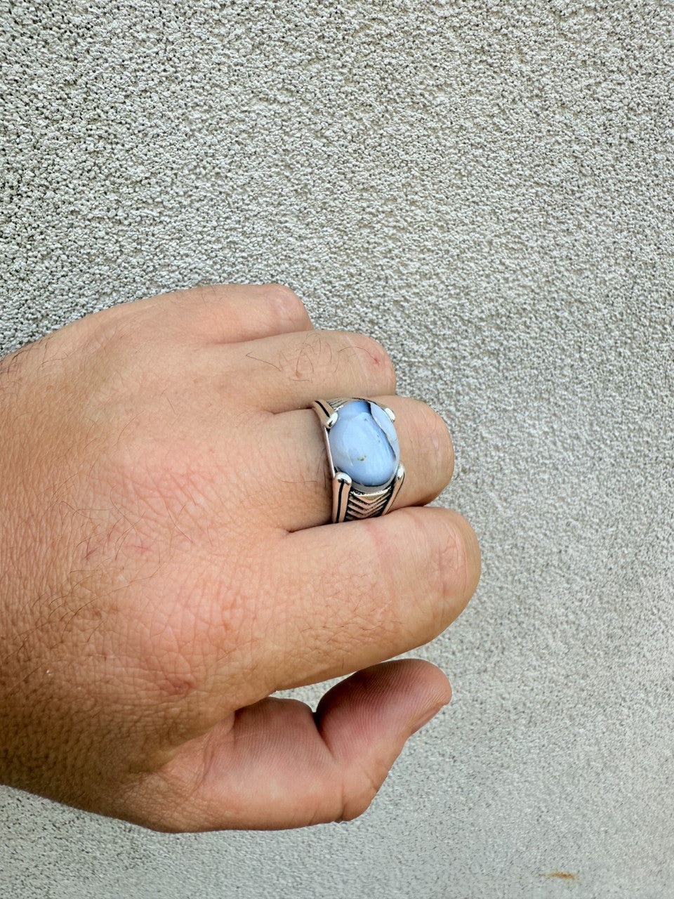 Classic Stone Eye Ring - 925 Silver Oxidized - Genuine Agate Stone