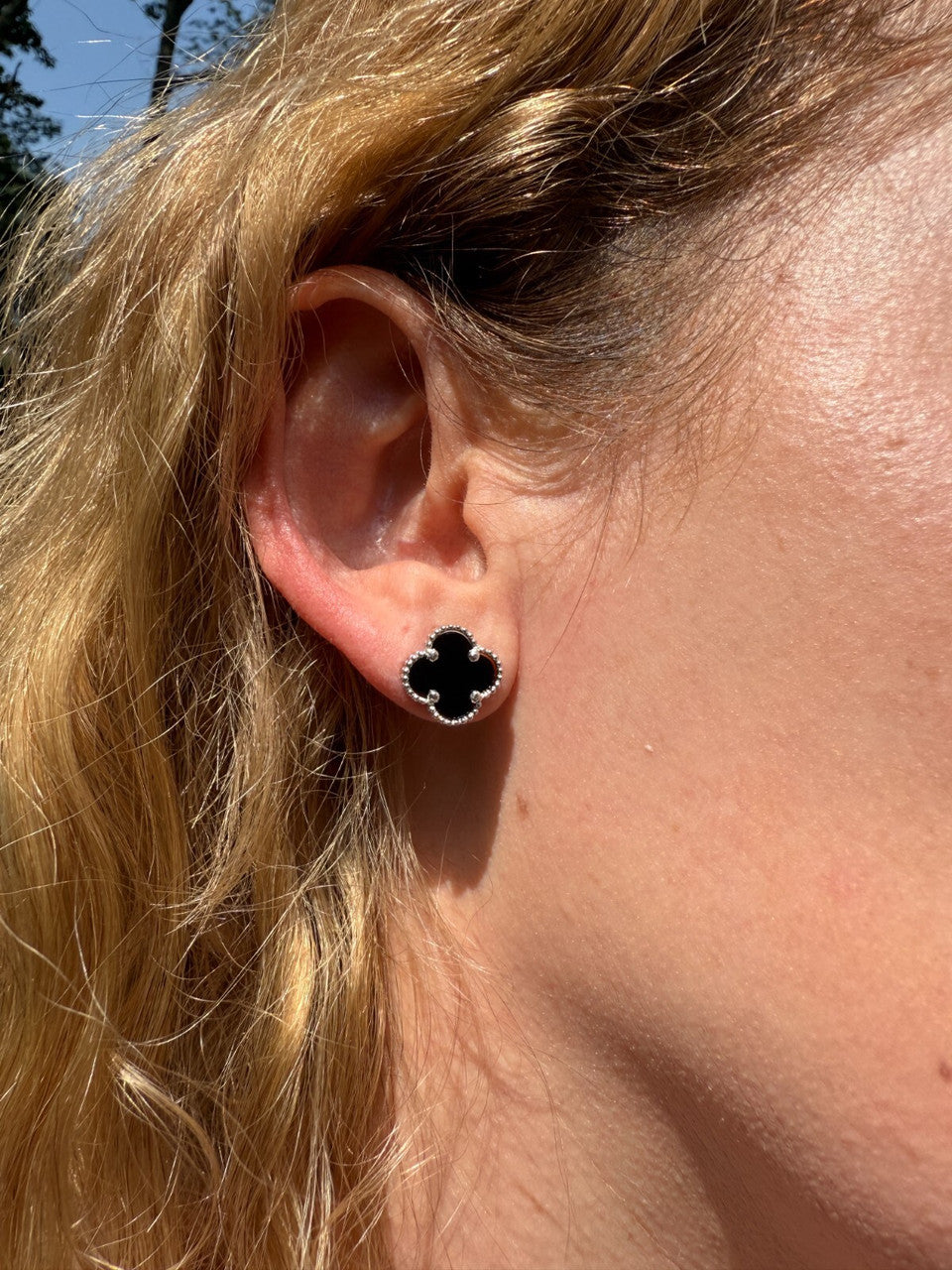 Black Onyx Clover Earrings - 925 Silver - 8mm-12mm