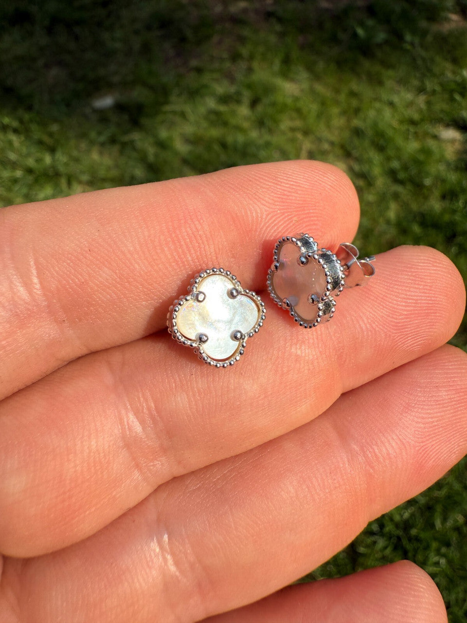 Mother Of Pearl Clover Earrings - 925 Silver - 8mm-12mm