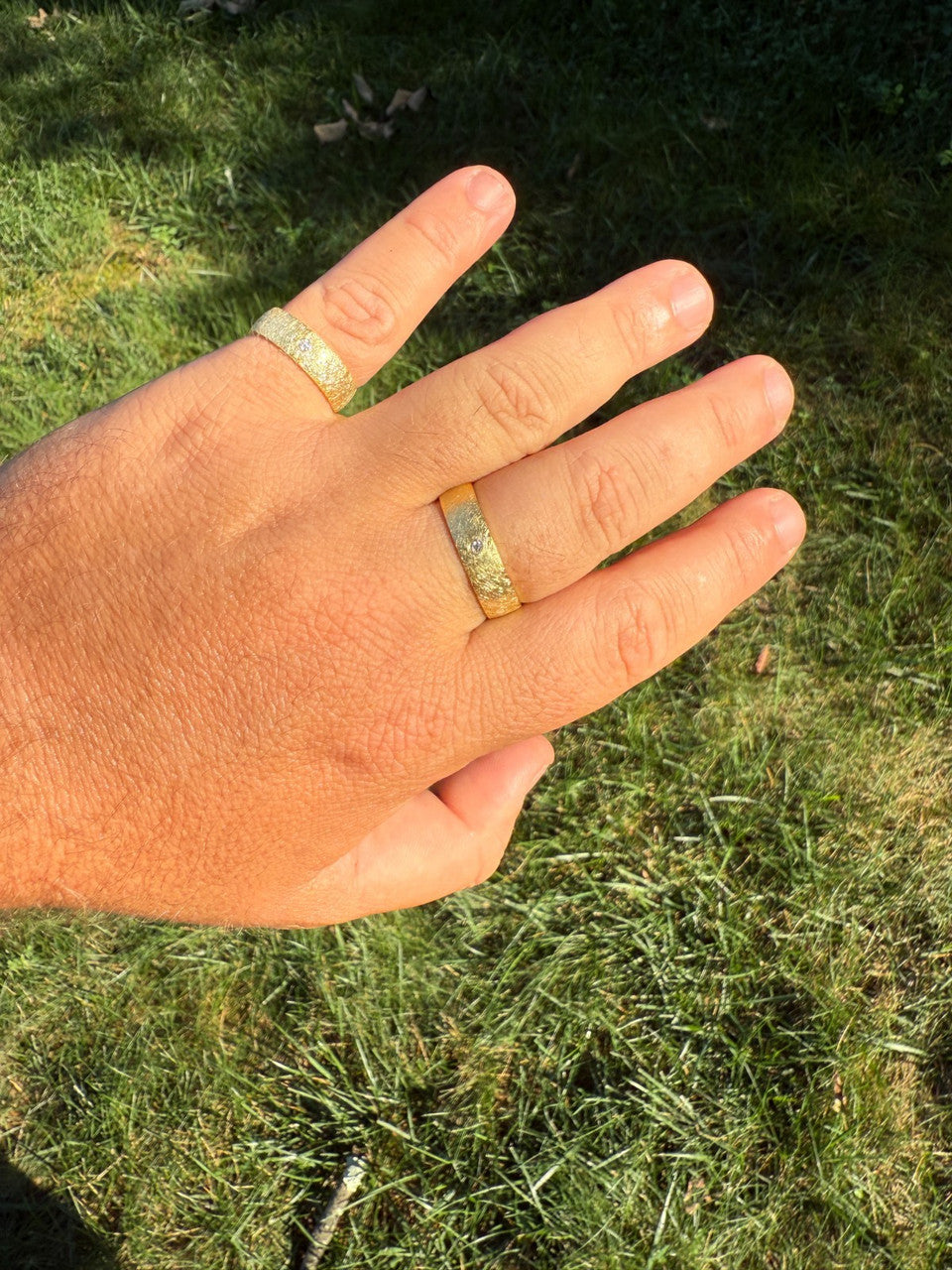 MOISSANITE Solitaire Scraped Brushed Wedding Band Ring - 14k Gold Vermeil 925 Silver