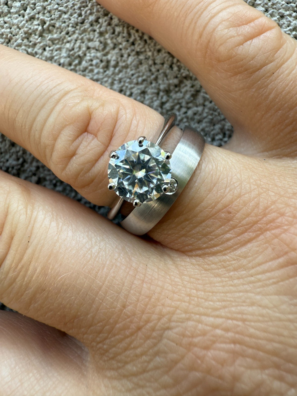 MOISSANITE Solitaire Matte Wedding Band Ring - 925 Silver