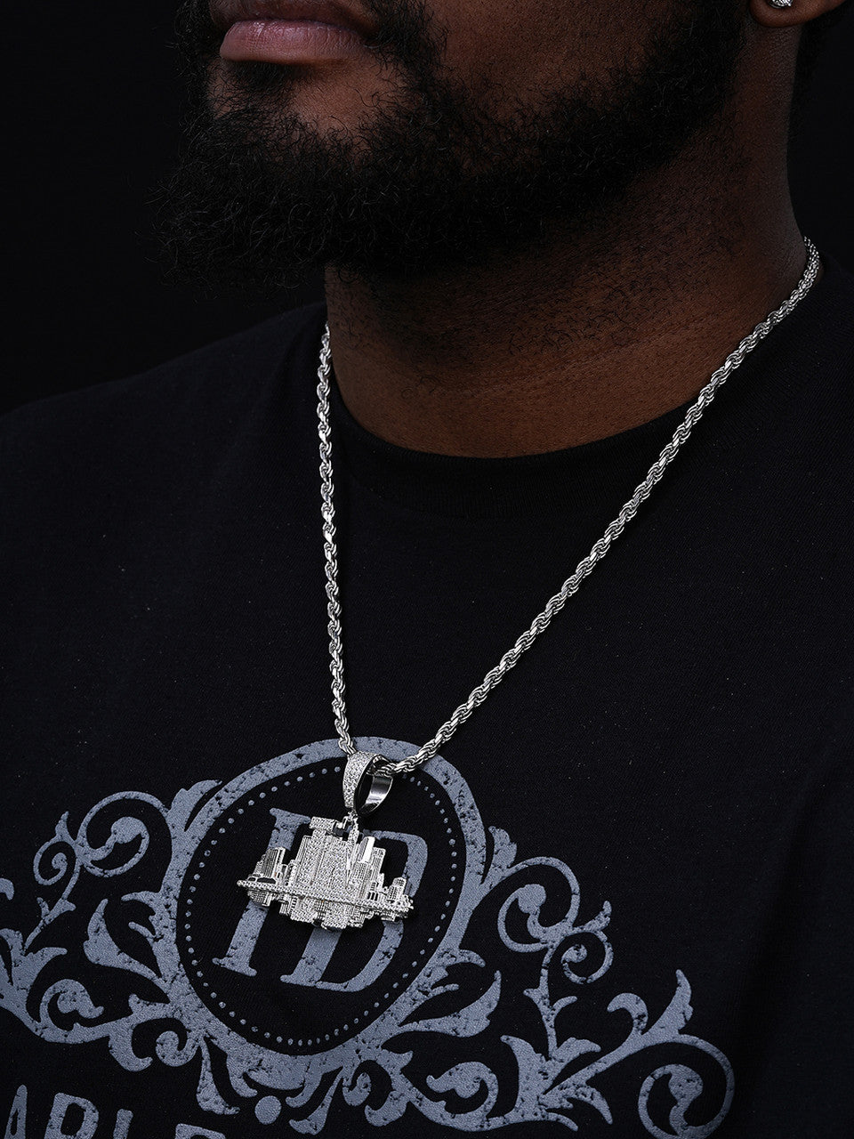 Los Angeles Skyline Pendant - 14k Gold Vermeil Or 925 Silver - CZ Stones - Large 2.5"