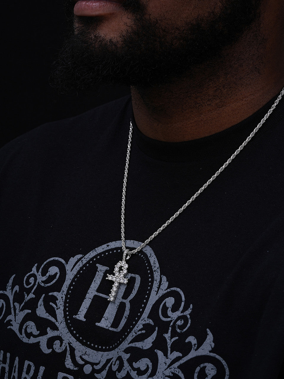 Tennis Hip Hop Ankh Cross Pendant - 14k Gold Vermeil Or 925 Silver - CZ Stones - Medium 2"