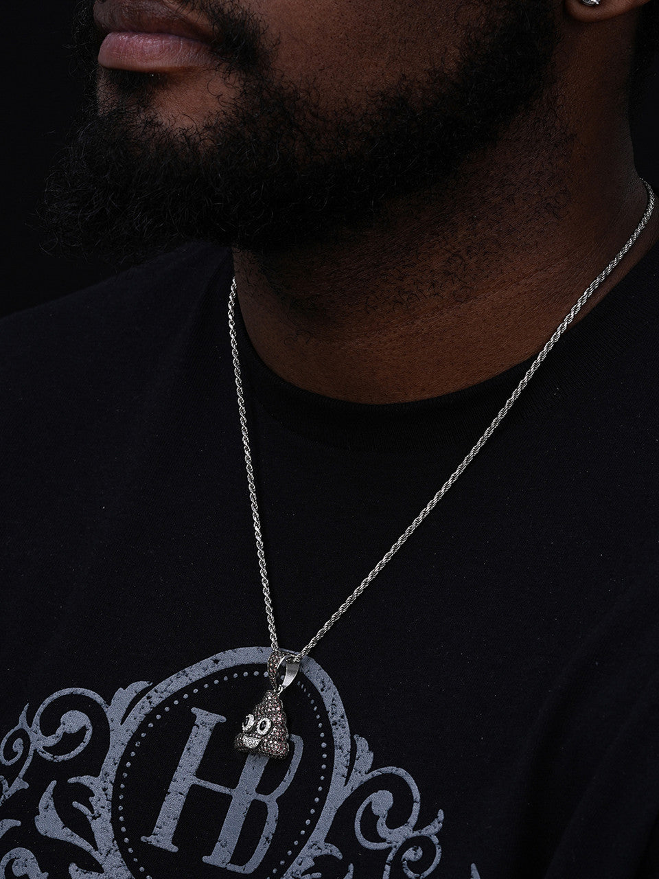 Poop Emoji Pendant - 14k Gold Vermeil Or 925 Silver - CZ Stones - Small 1"