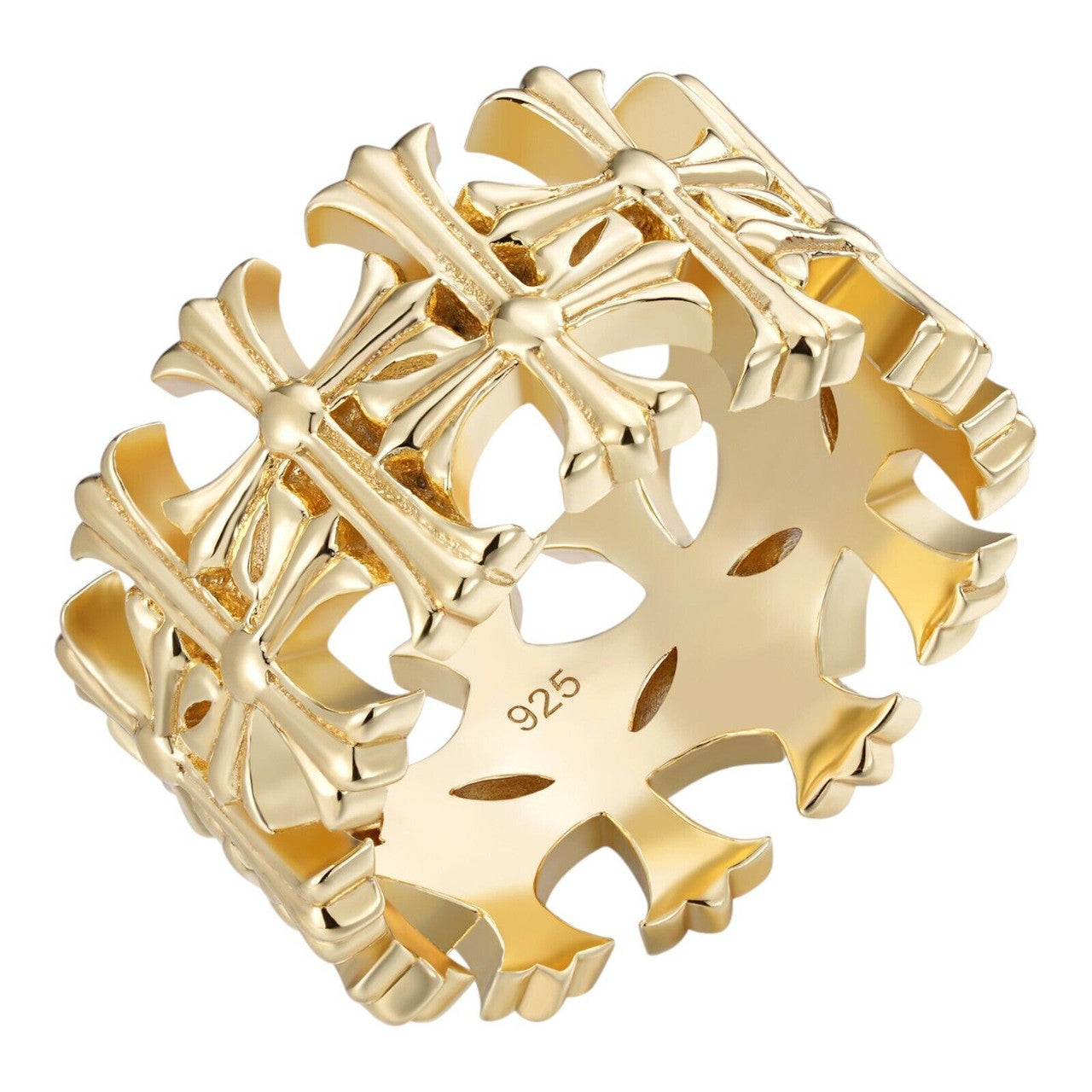 Hearts Chrome Cross Ring - 14k Gold Vermeil 925 Silver - Plain