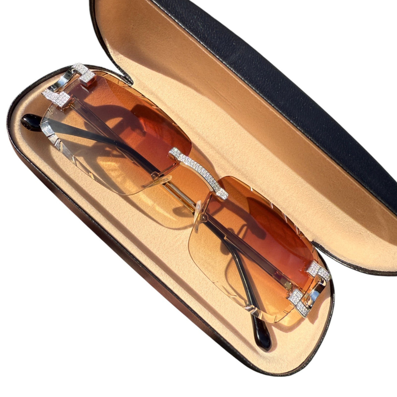 Brown Gradient Rimless Sunglasses with Genuine Moissanite Accents Brown/Gold Classic Rectangle Rimless Gradient Sunglasses  main image 3