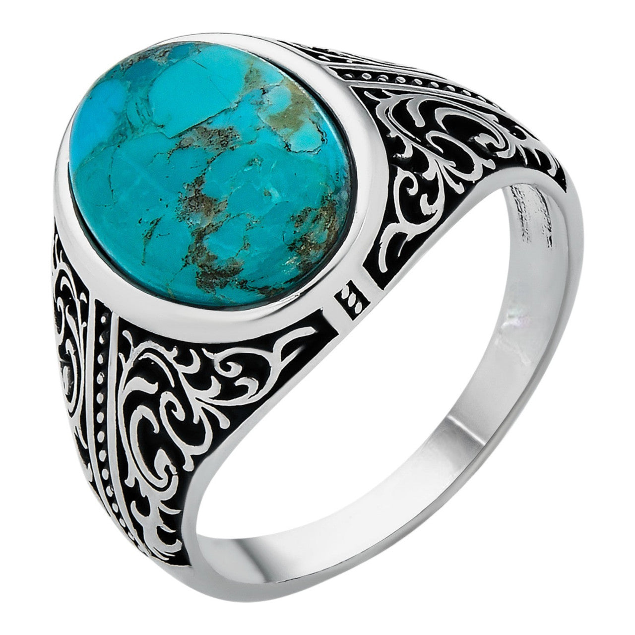 Arabian Nights Ring - 925 Silver Oxidized - Genuine Blue Turquoise