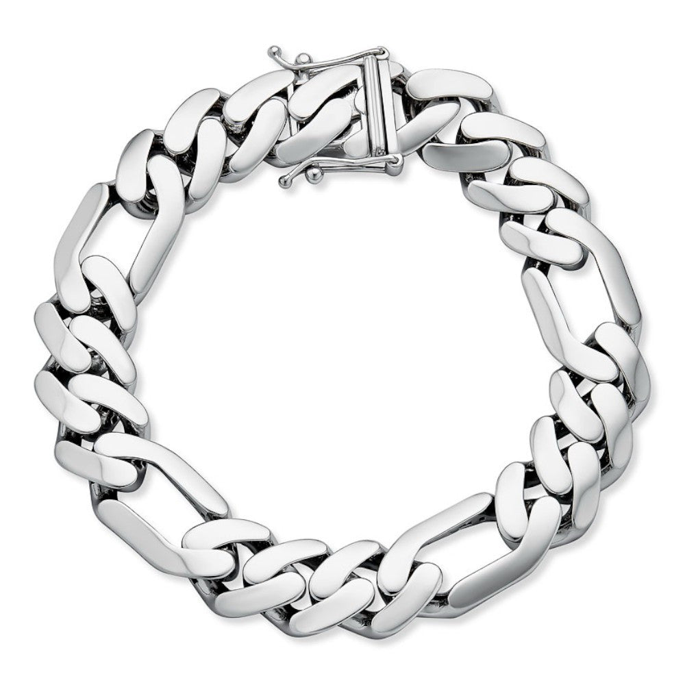 Hollow Figaro Link Monaco Bracelet - Rhodium Finish 925 Sterling 