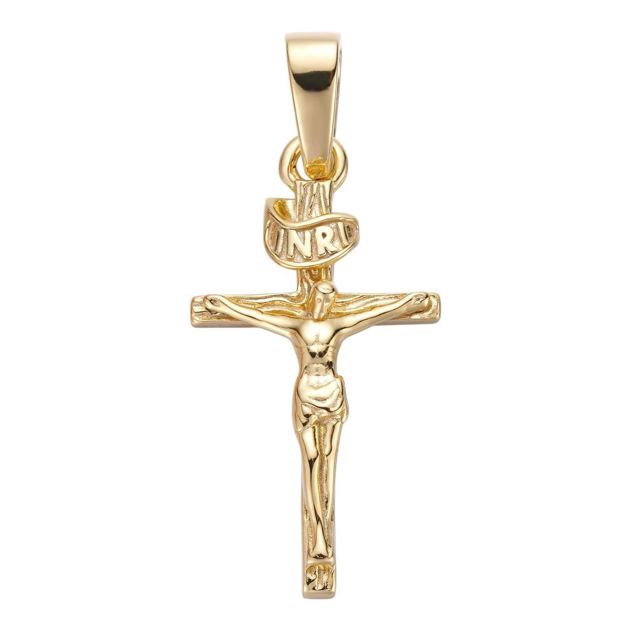 14k Gold Over Real Solid 925 Silver Cross Jesus Piece Crucifix Pendant ...