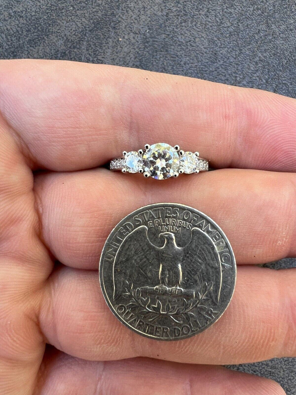 HarlemBling 1.7ct Real Moissanite Promise Engagement Ring 925 Silver Three Stone VVS D Color