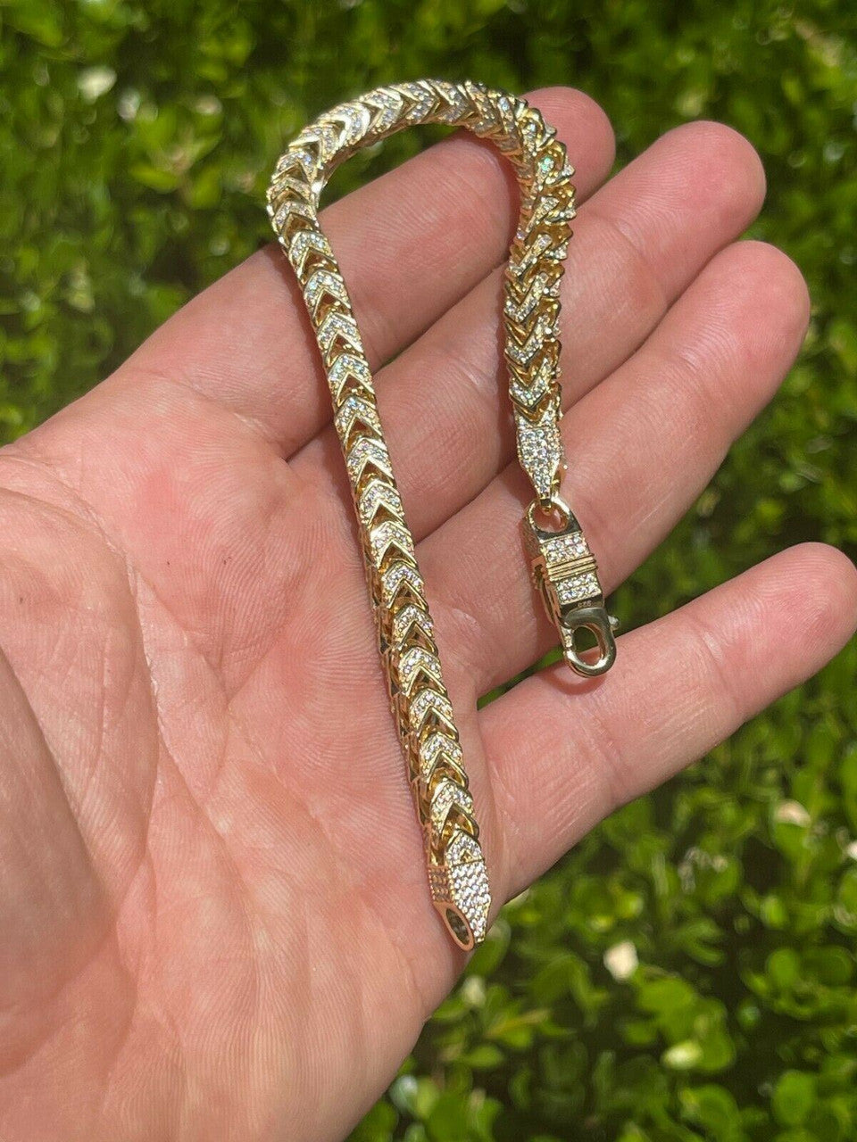 HarlemBling 14k Gold and Real Solid 925 Sterling Silver Mens Franco Bracelet 6mm ICED Diamond