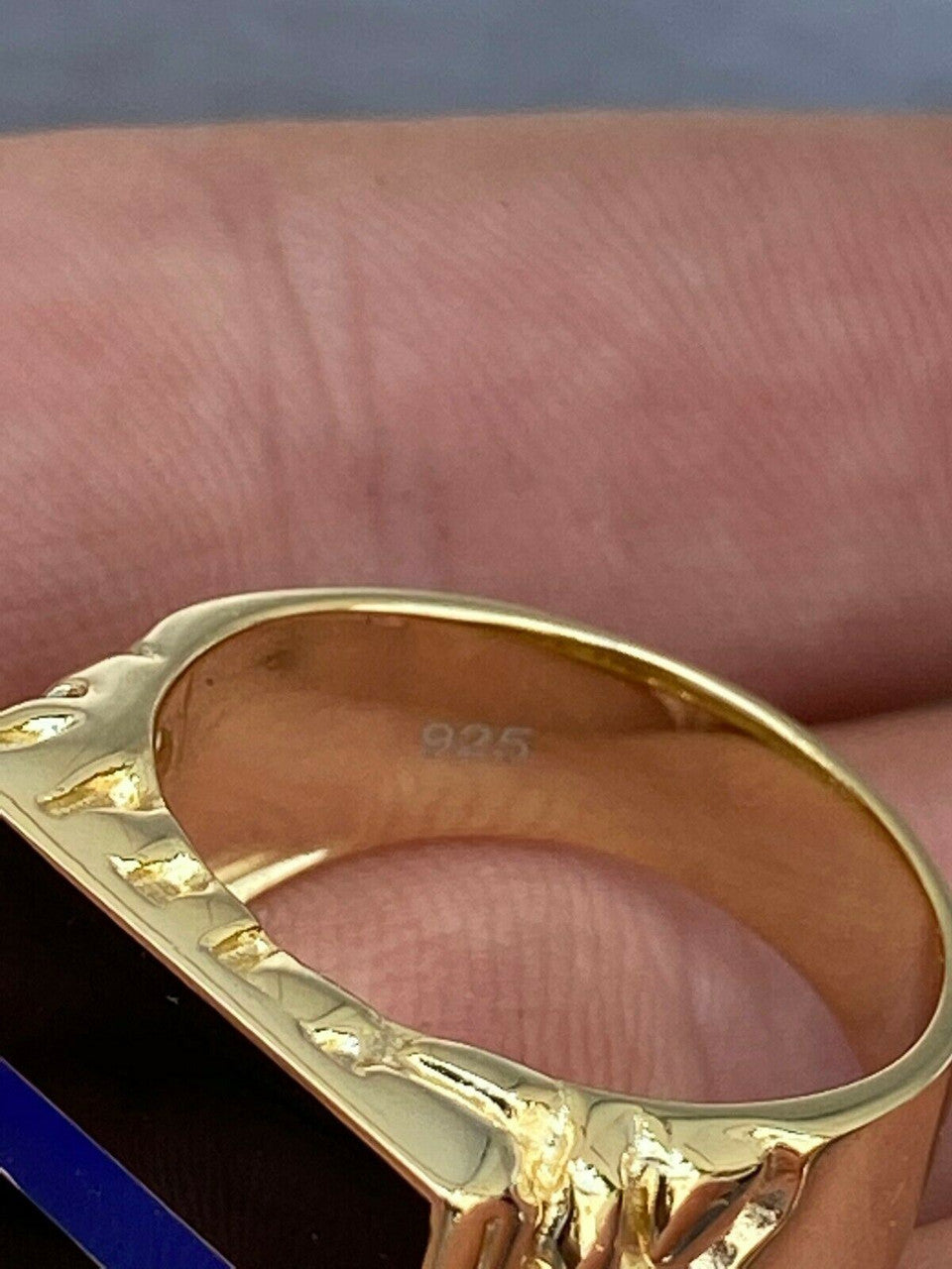 HarlemBling 14k Gold Over REAL Solid 925 Silver Ring Blue Lives Matter Thin Blue Line Police