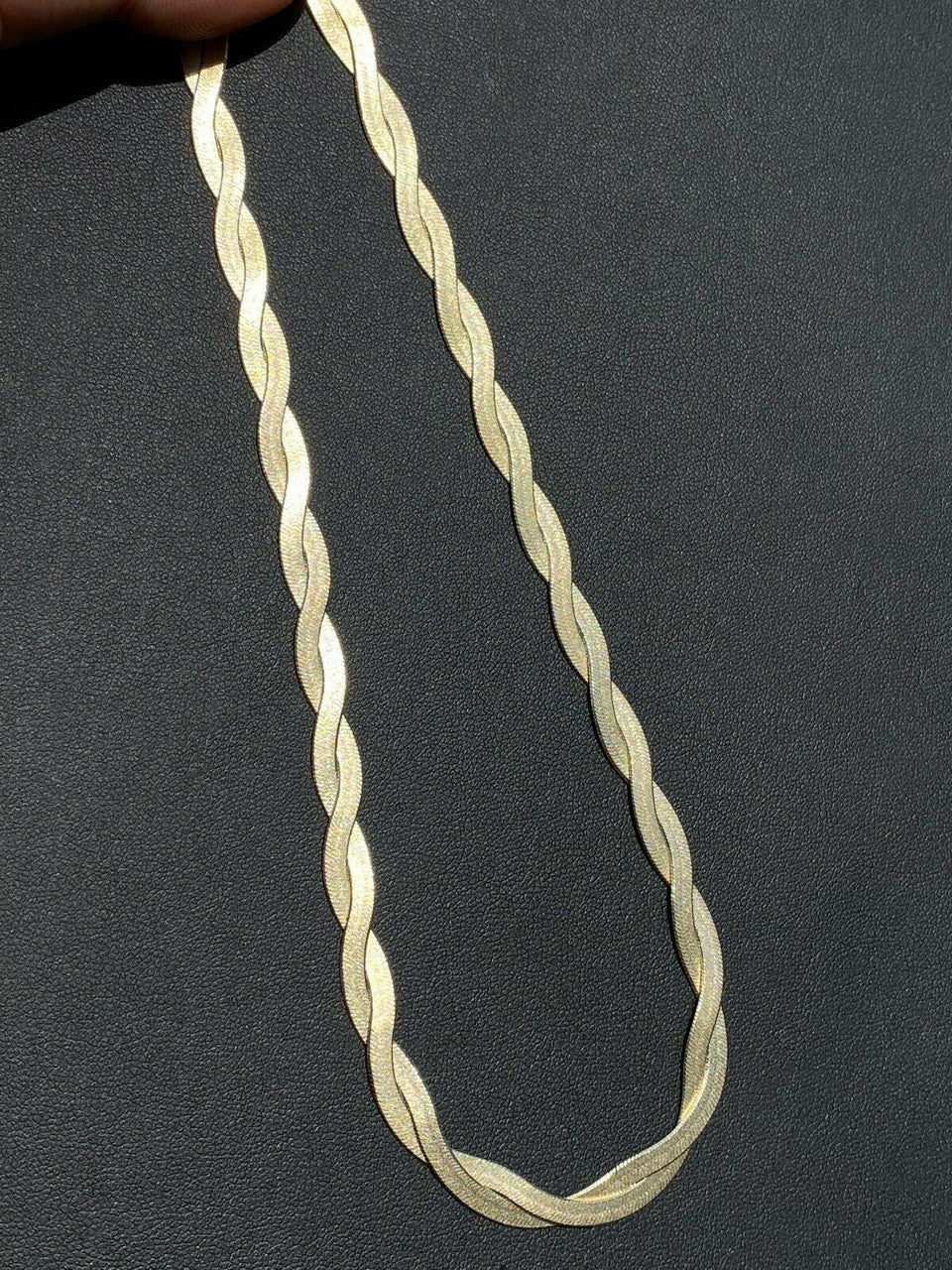 HarlemBling 14k Gold Over Solid 925 Silver Twisted Braided Herringbone Chain Necklace 16-20