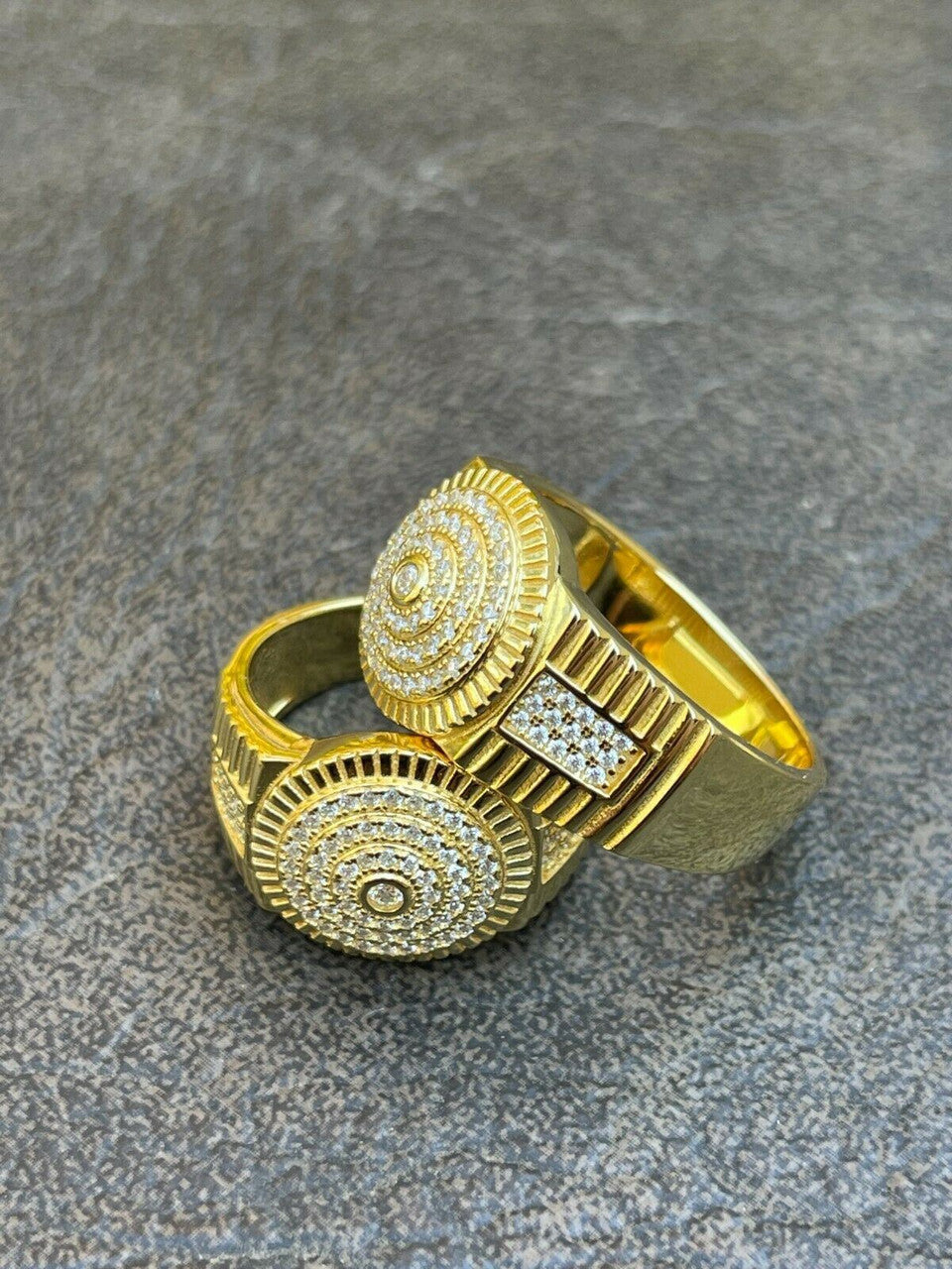 HarlemBling 14k Gold Vermeil Out Hip Hop Iced Moissanite Ring REAL Stone Pass Diamond Tester