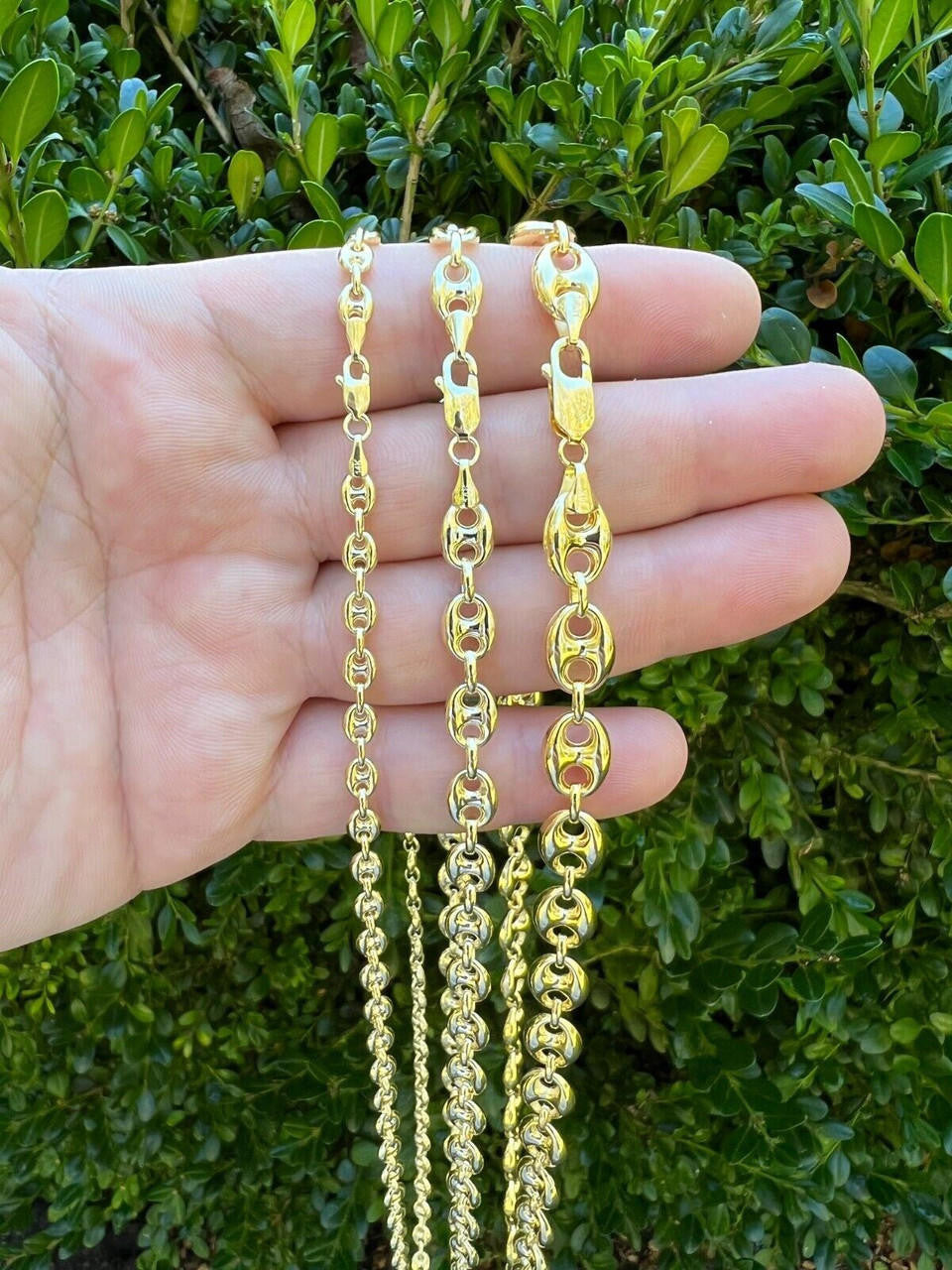 HarlemBling 14k HOLLOW Real Yellow Gold Puffed Mariner Gucci Link Chain 5-9mm Thick 16-24 Men Ladies Necklace dollar55/Gram