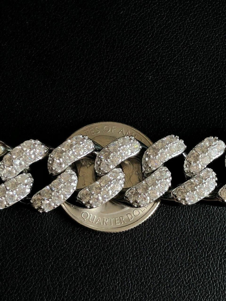 HarlemBling 15mm Mens Miami Silver Diamond Cuban Link Chain Real Solid 925 Sterling Silver