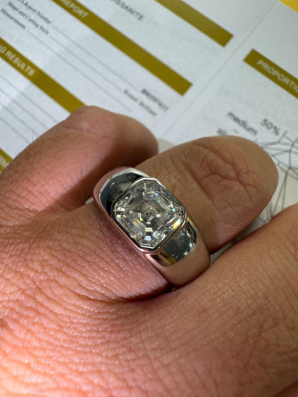 HarlemBling 3ct MOISSANITE Asscher Cut Big Solitaire Men's Real Solid 925 Silver Ring Pinky