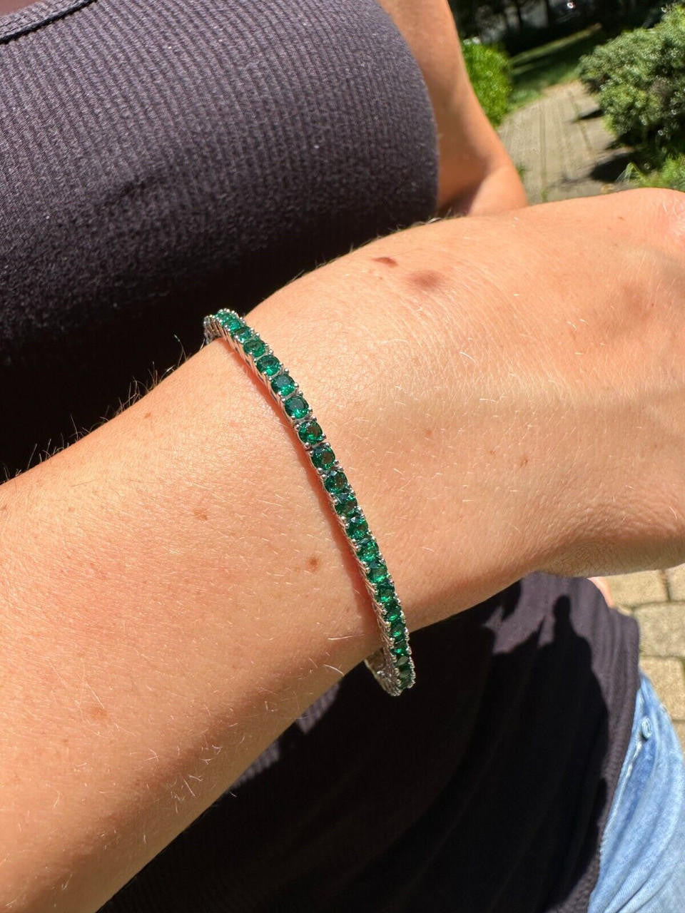 HarlemBling 3mm Green CZ Tennis Bracelet Real Iced 925 Sterling Silver Mens Ladies 6-8.5"