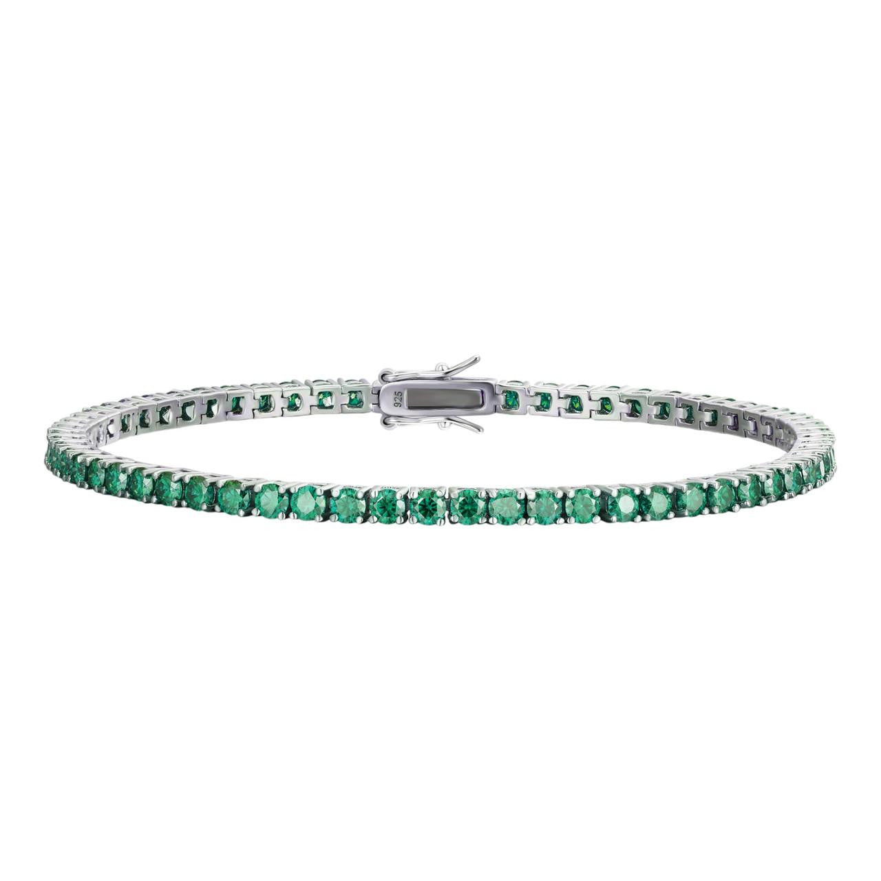 3mm Green CZ Tennis Bracelet Real Iced 925 Sterling Silver Mens 