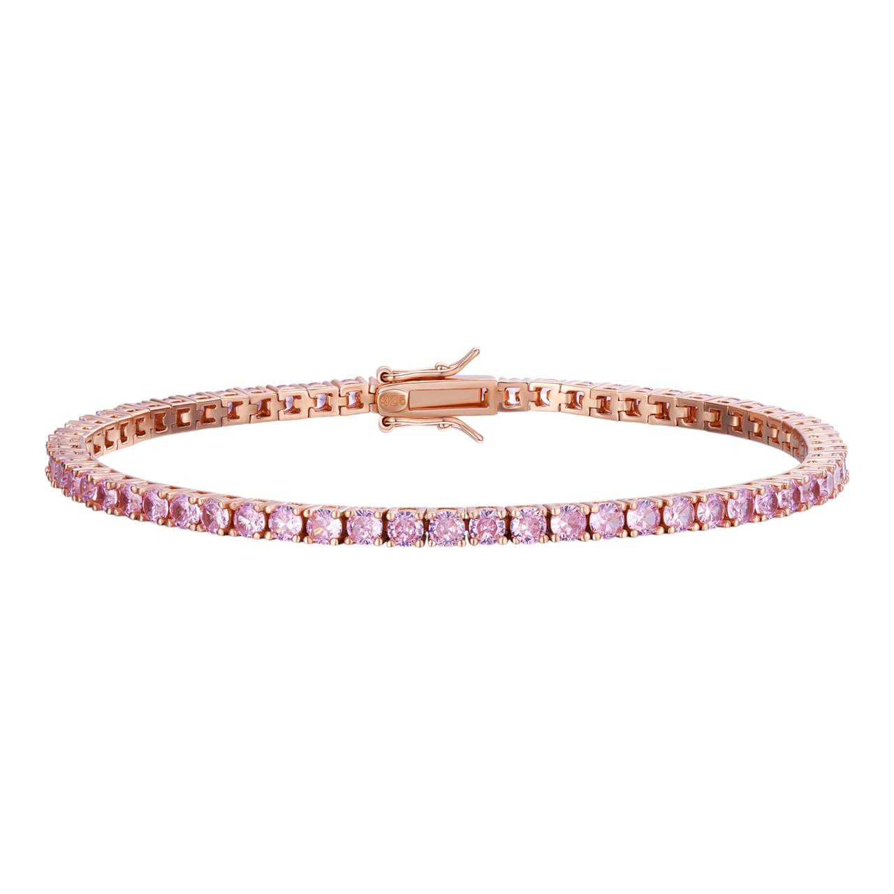 3mm Pink CZ Tennis Bracelet Real Iced 925 Sterling Silver 14k Rose 