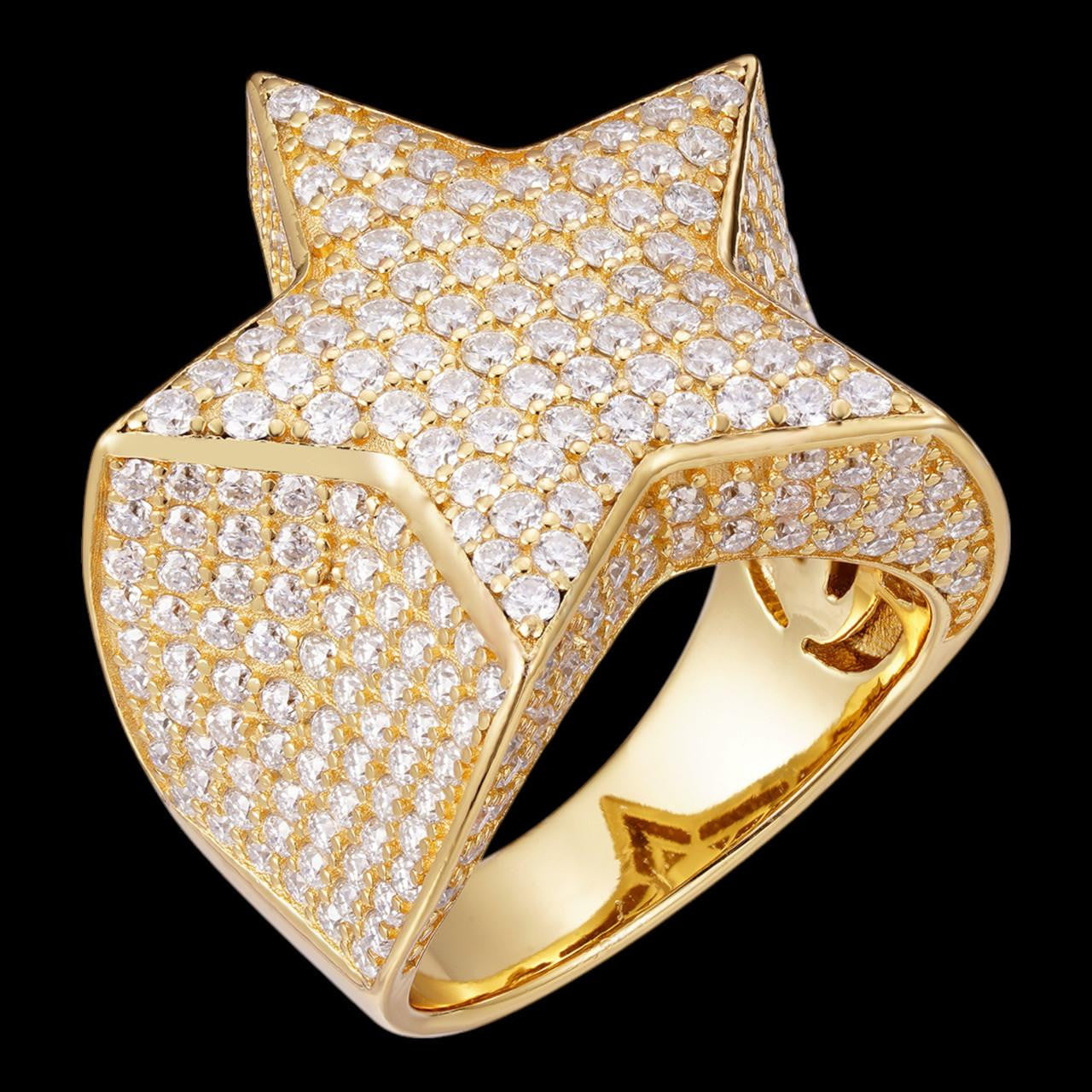 4.99ct Real Diamond Hip Hop Solid 14k Yellow Gold Iced Star Ring 