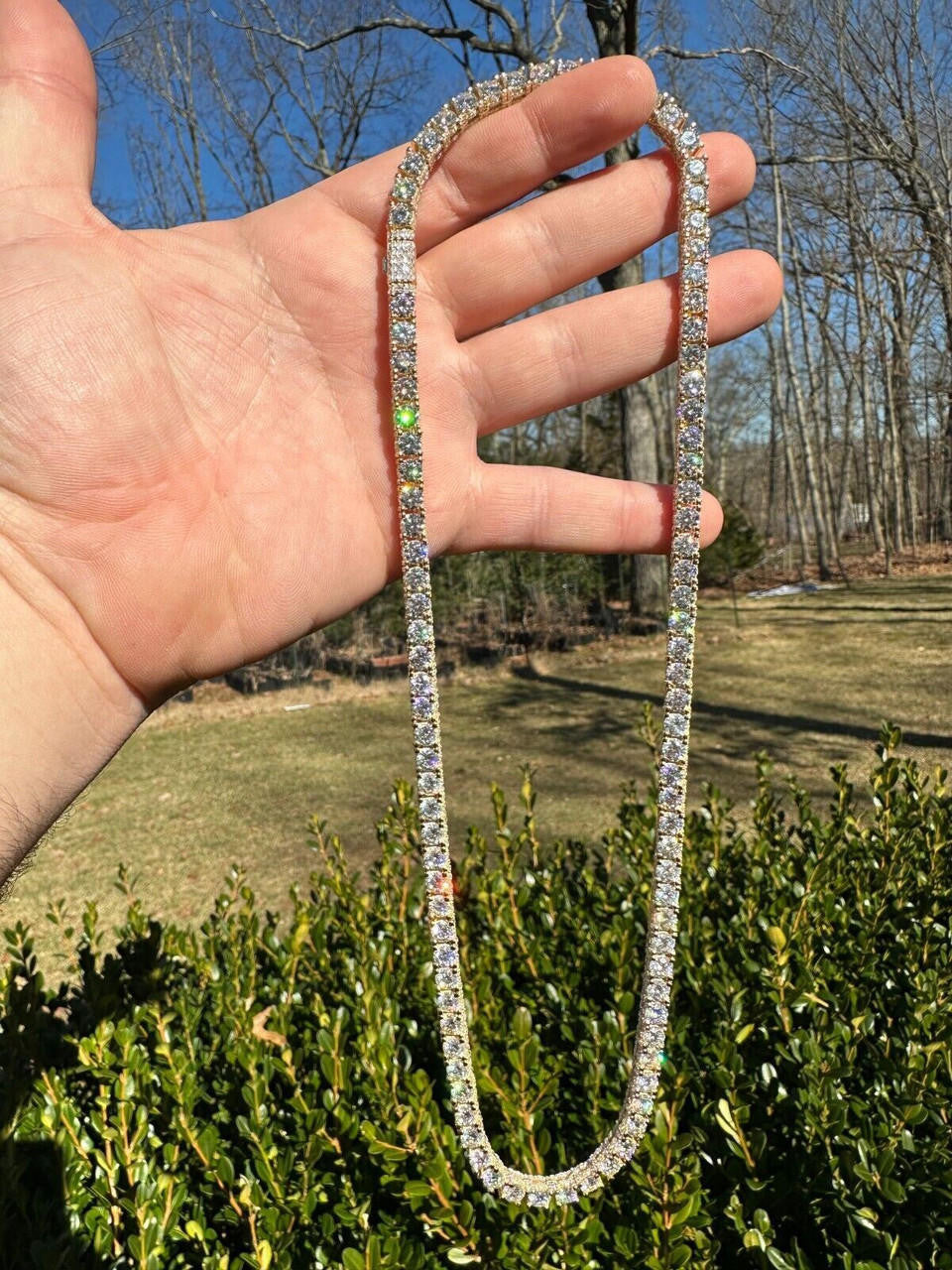 HarlemBling 5mm MOISSANITE Tennis Chain Necklace 14k Gold Over 925 - Stones On All Sides