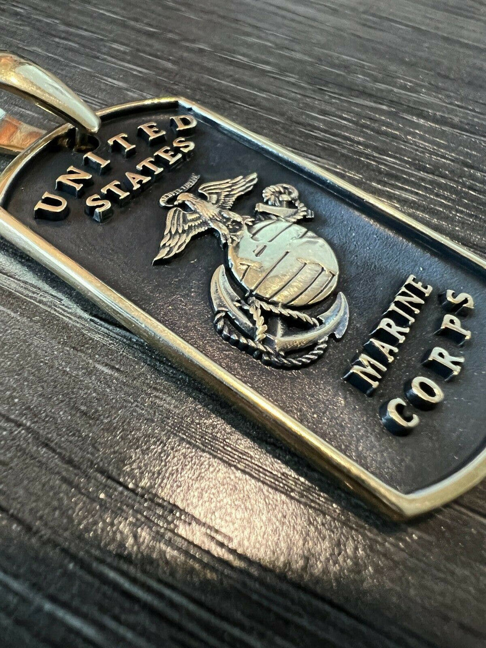 HarlemBling 925 Sterling Silver / Gold US Marines Corps Military 2 Dog Tag Pendant Necklace