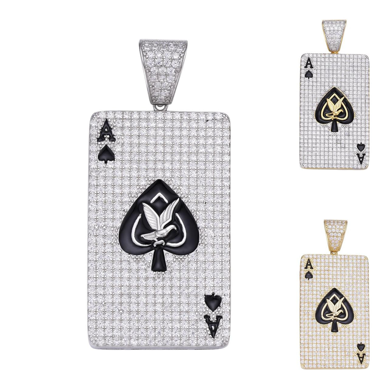 Solid 925 Sterling Silver 14k Gold Ace of Spades Poker HIP HOP ICY 