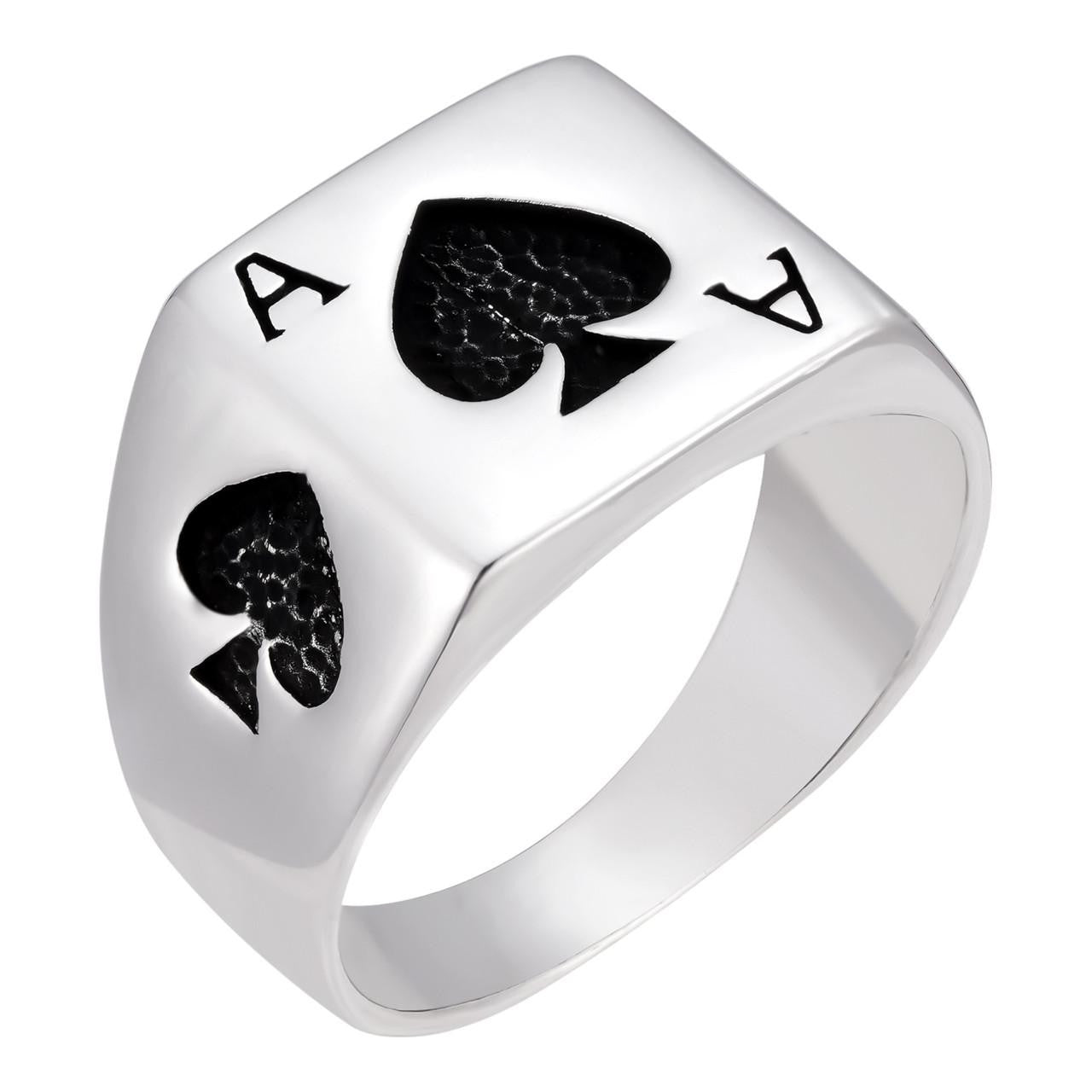 Solid 925 Sterling Silver Men Ace Of Spades Ring Lucky Poker Card