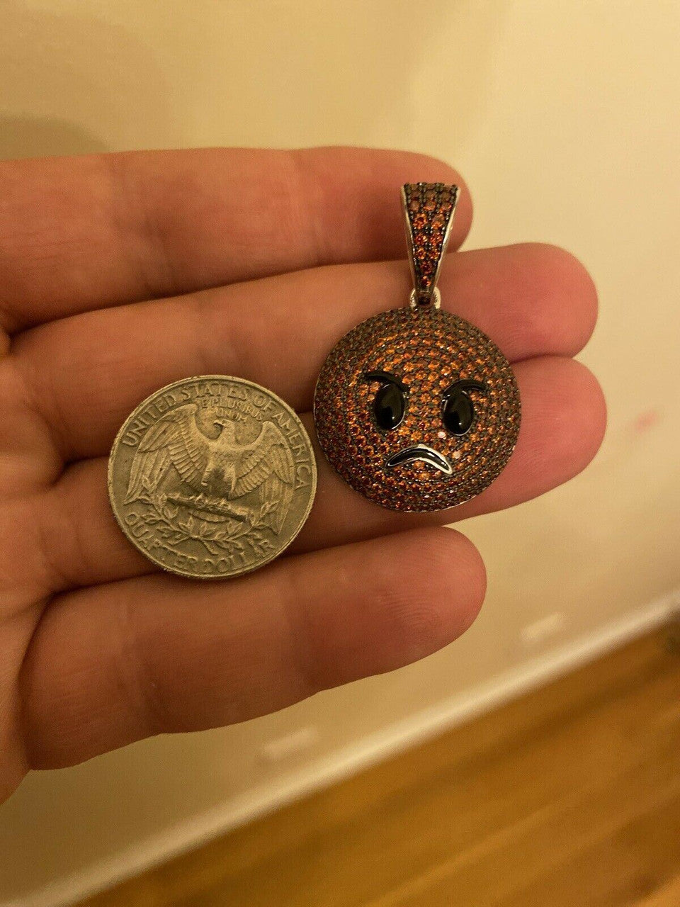 HarlemBling Angry Red Face Emoji Pendant Solid 925 Silver ICY Hip Hop Iced Diamond 1