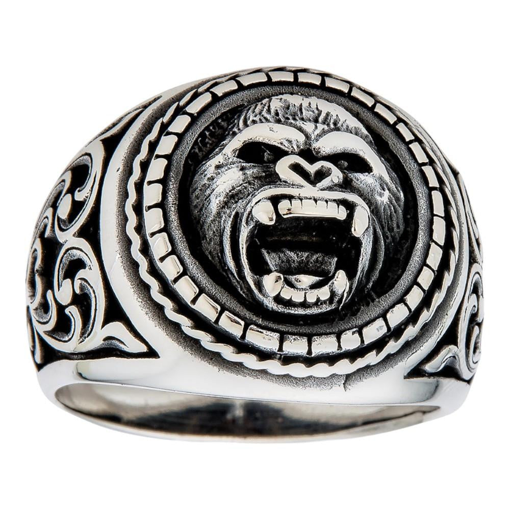 Real 925 Sterling Silver Mens Plain Gorilla Monkey Ape Ring Sz 7 8