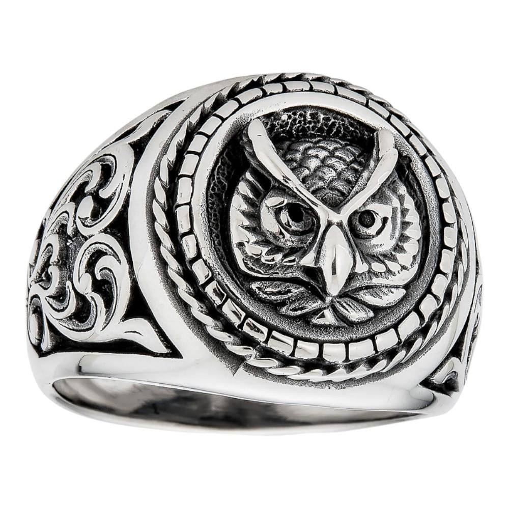 Real 925 Sterling Silver Mens Plain Owl Ring - Symbol Of Wisdom