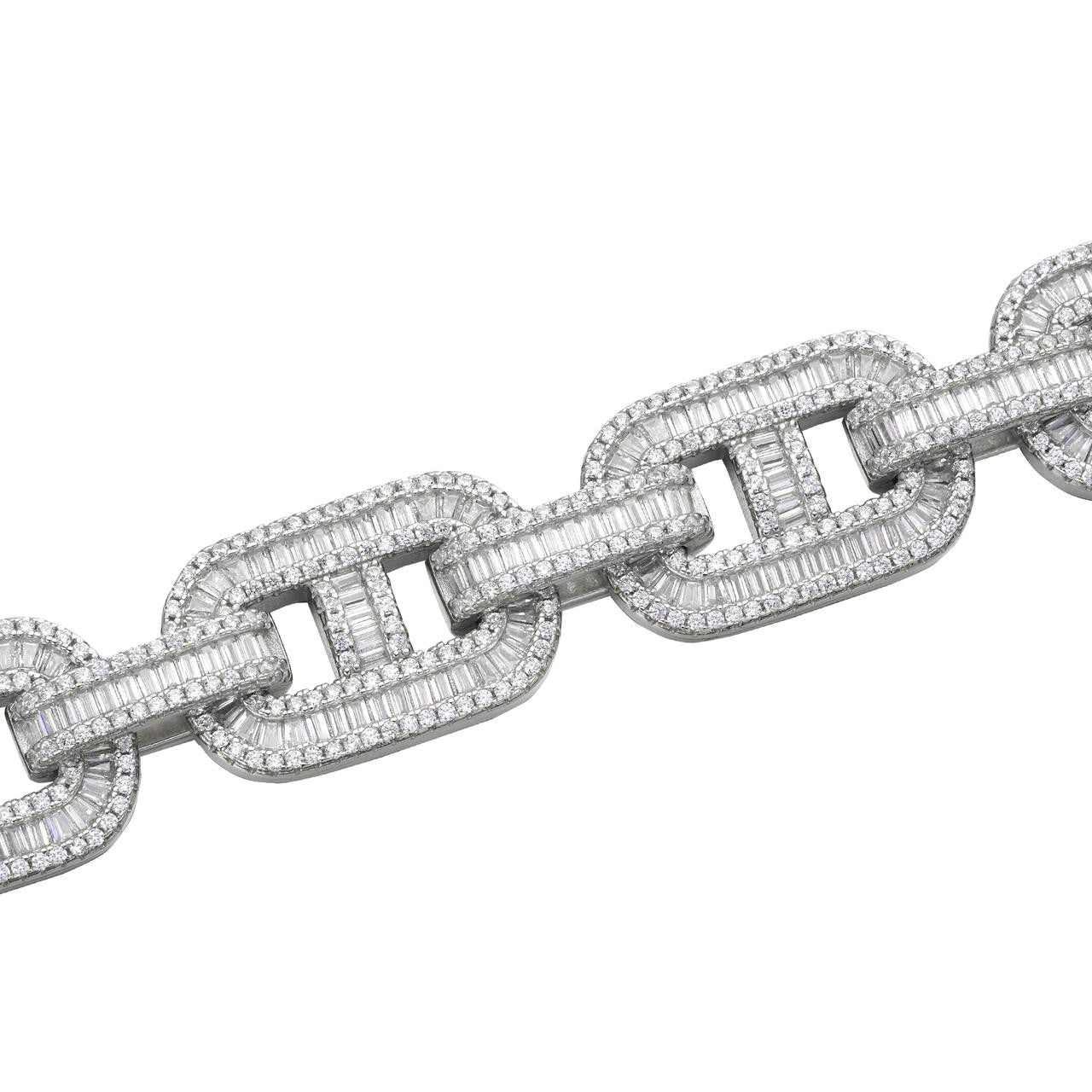 HarlemBling Baguette Gucci Link Chain Necklace Iced Out CZ Stones - 925 Silver - 15mm - 18"-30"