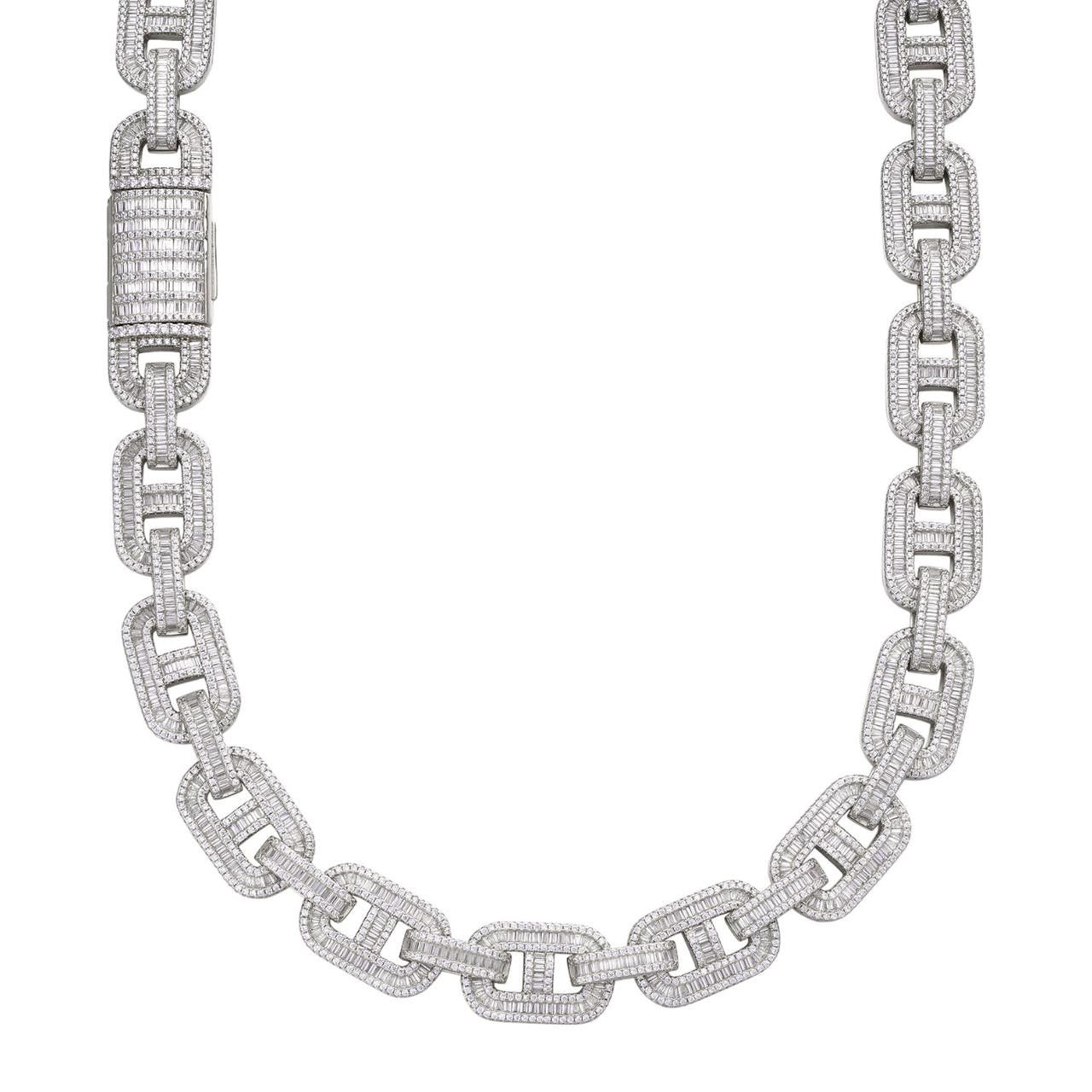 Solid 925 Sterling Silver Baguette Gucci Link Chain Iced 15mm
