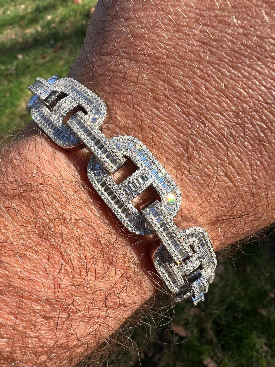 HarlemBling Baguette MOISSANITE Solid 925 Silver Iced Gucci Link Bracelet Pass Diamond Test