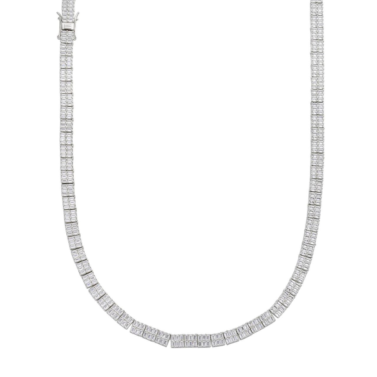 Baguette Tennis Chain Necklace【5mm SOLID 925 Sterling Silver Baguette Tennis Chain ICED Diamond