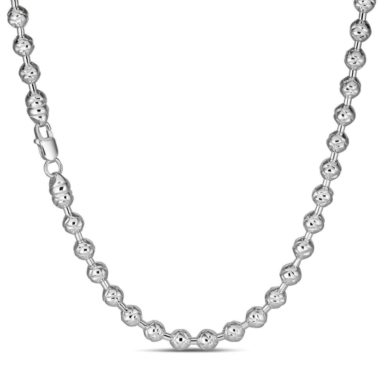 Solid 925 Sterling Silver Big 8mm Ball Bead Chain Moon Cut Dog Tag