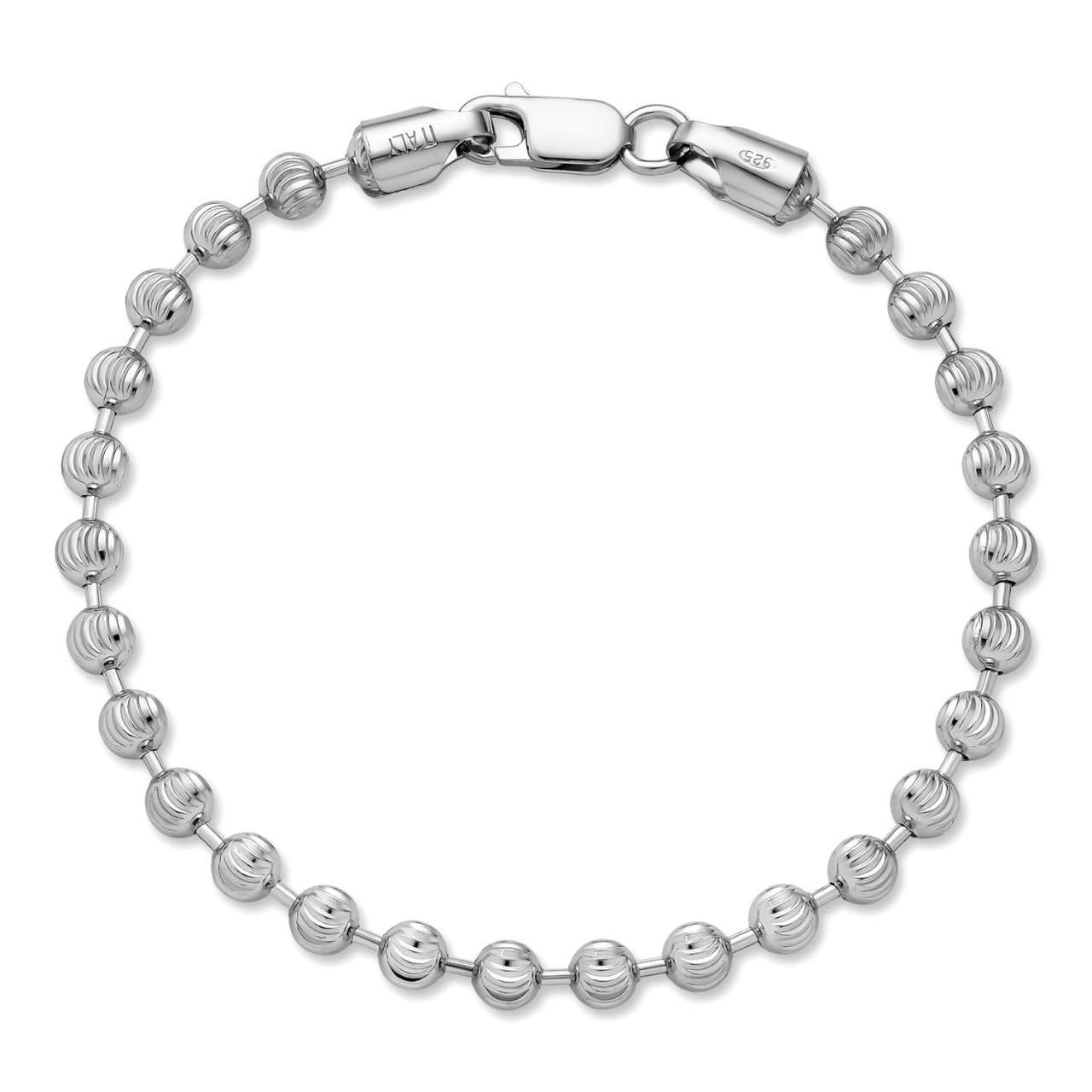 Men‚Äôs Solid 925 Sterling Silver Ball Moon Diamond Cut Bracelet 