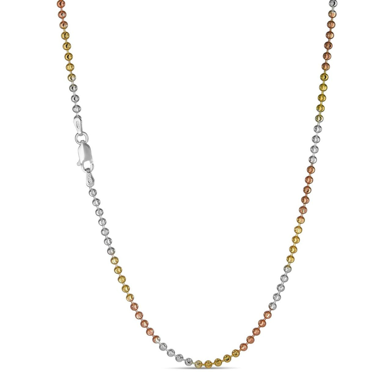 Tri Color Yellow Rose Gold Over Real 925 Silver Moon Ball Chain