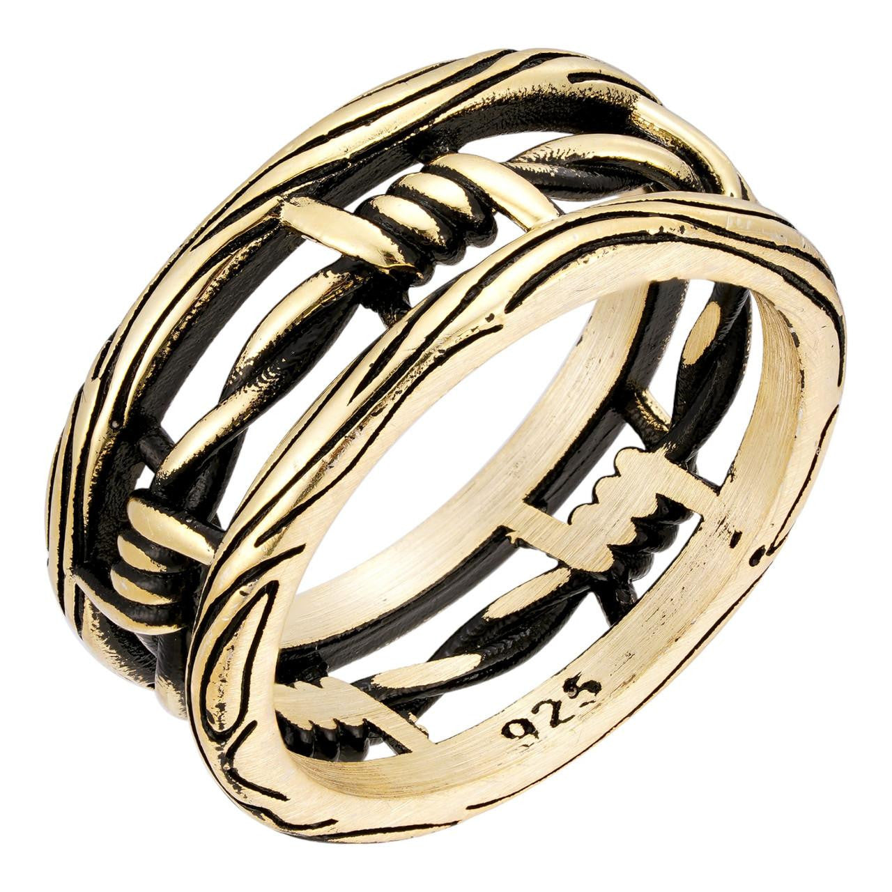 Barbed Wire Real 14k Gold & Solid 925 Sterling Silver Plain Ring