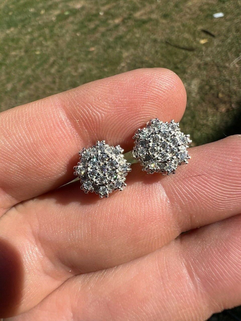 HarlemBling BIG Moissanite Iced 14k Gold Vermeil Real Earrings Large 10mm Mens Hip Hop Studs