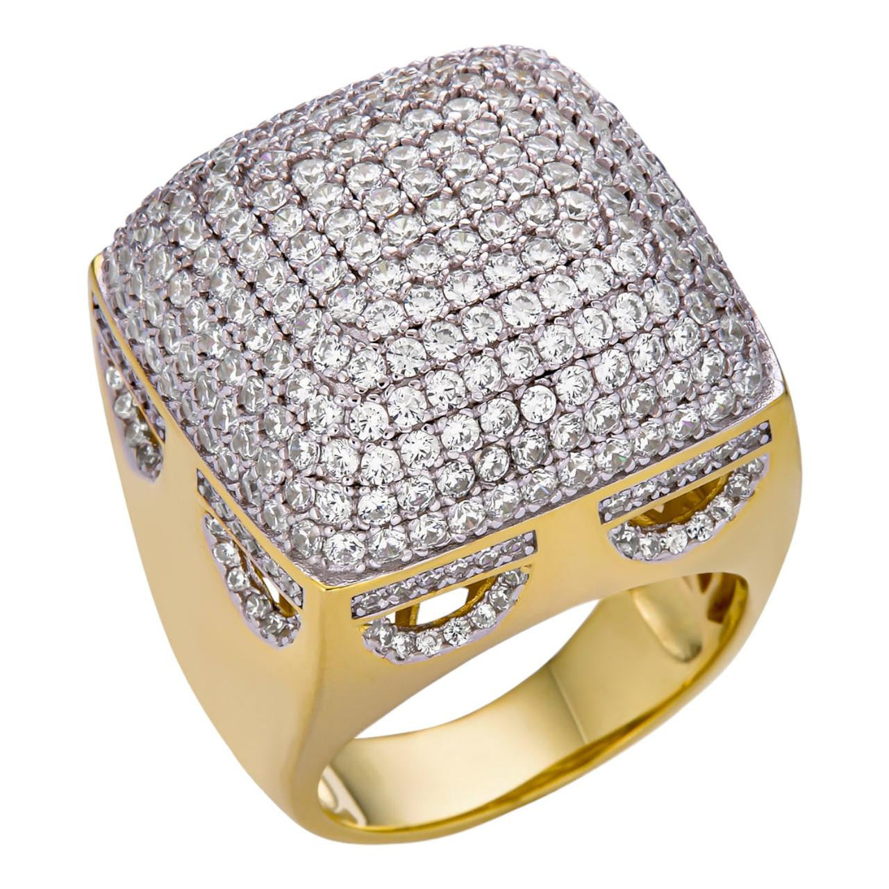Men's 14k Gold Vermeil Real 925 Silver Hip Hop Ring Big Iced