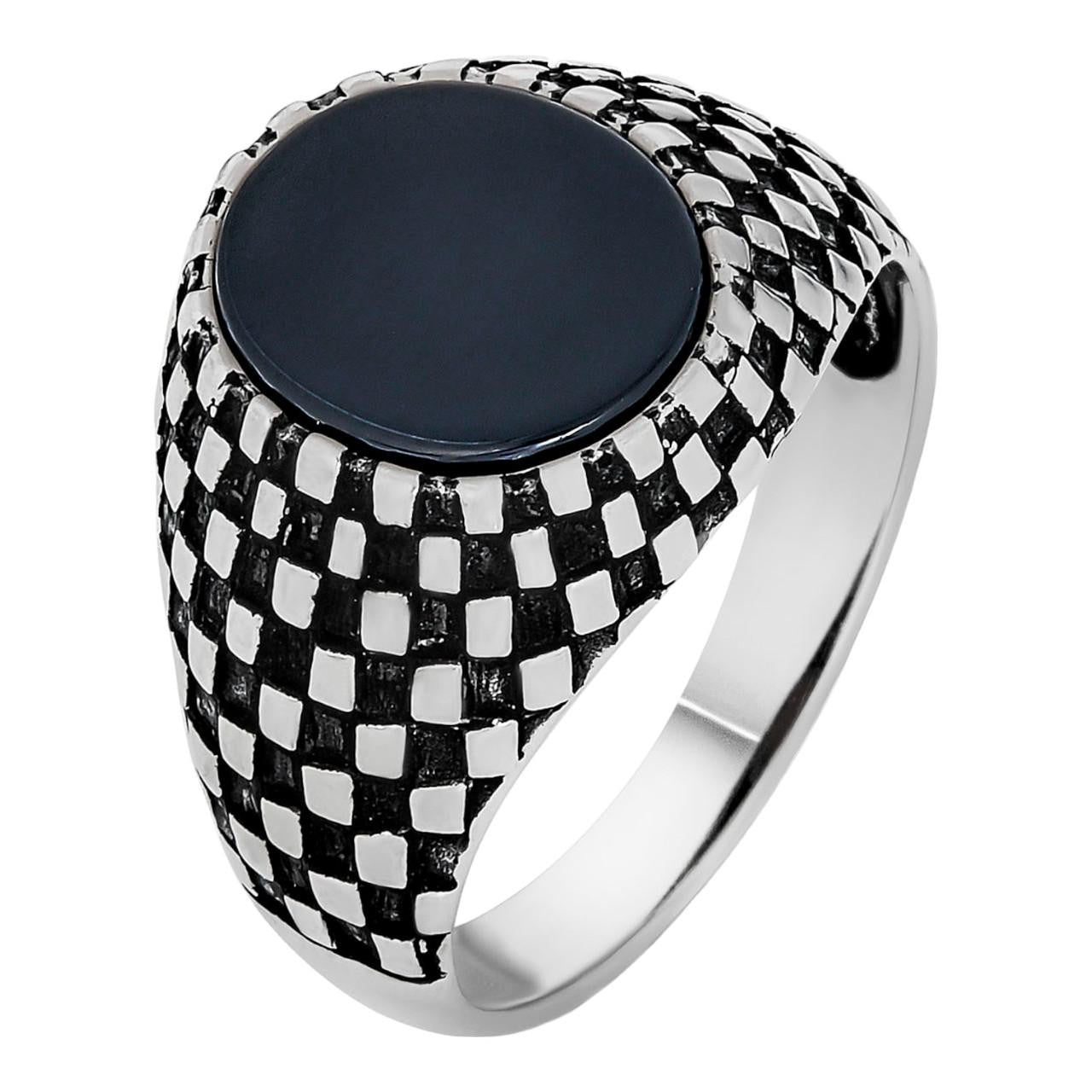 Bague Tous Argent Sterling Avec Onyx Facetté - Taille 54 (7 US), Occasion