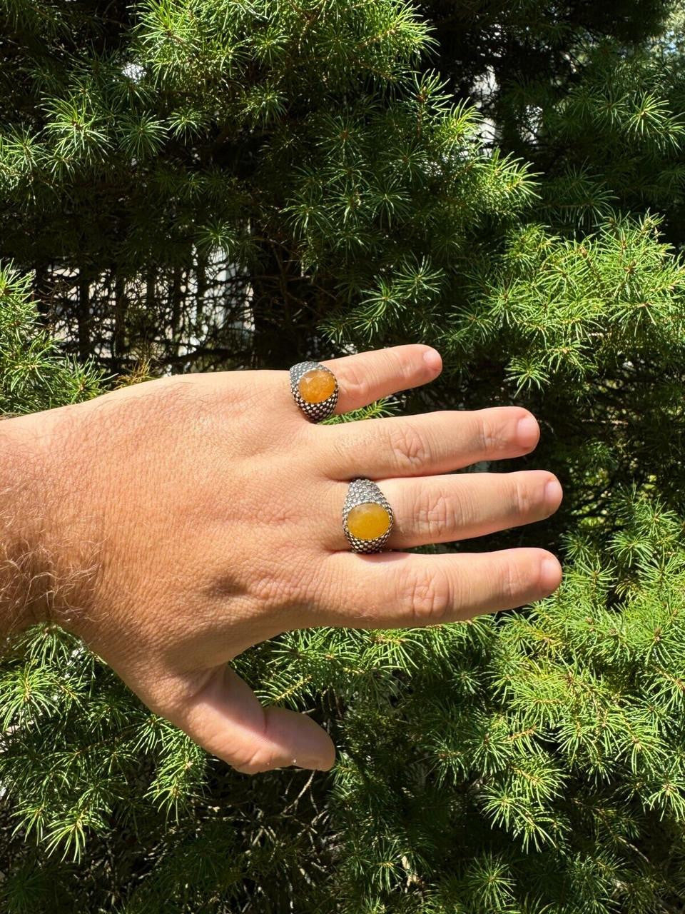 HarlemBling Black & White Ring - 925 Silver Oxidized - Genuine Yellow Sapphire Stone